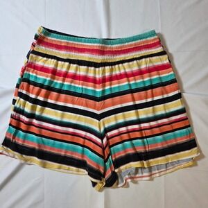Womens Multicolor Striped Smocked Waist Relaxed Fit Shorts Casual Summer Boho
